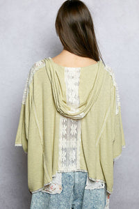 The Hadley Lace Trim Hoodie Top: Pale Sage