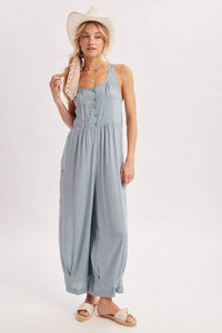 Easy Breeze Button Front Jumpsuit: Coastal Blue