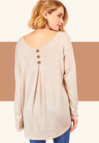 Lucy Soft Knit Soop Neck Sweater Top with Back Button Detail: Cream