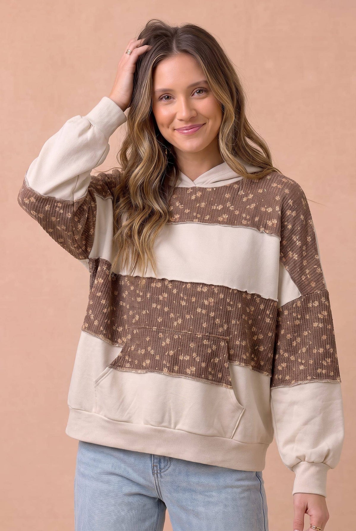 Patch Things Up Floral Hoodie: Oatmeal