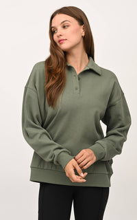 Cloud Plush Polo Sweatshirt – Cozy Winter Pullover: Agave Green