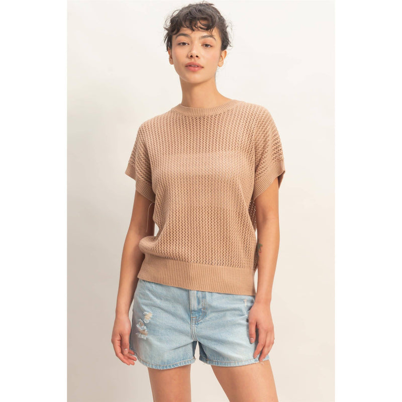 The Delaney Breezy Knit Top: Dark Taupe
