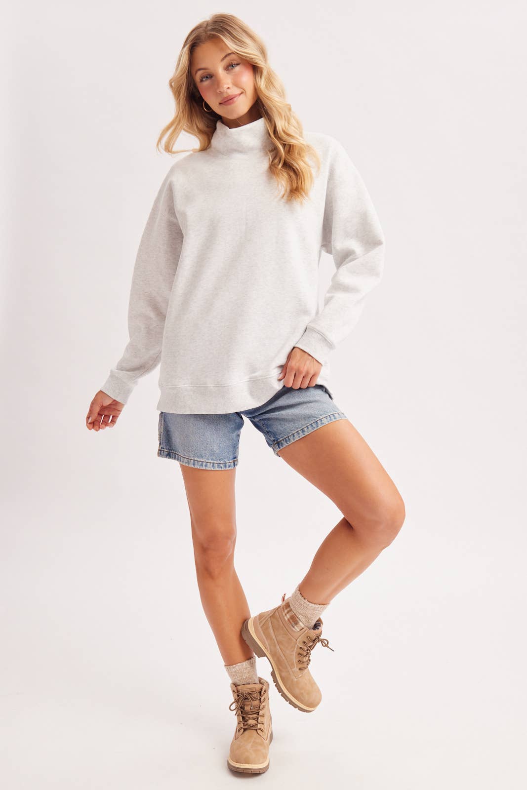 Easy Going Mock Neck Sweatshirt: Grey Marl