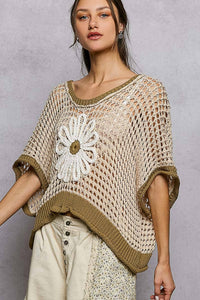 The Marigold Meadow Crochet Sweater: Beige/Olive