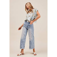 The Lennon Seamed Wide Leg Stretch Denim Jeans: Light Wash