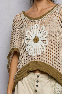The Marigold Meadow Crochet Sweater: Beige/Olive