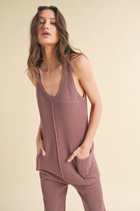 Olivia Sweater Jumpsuit: Red Bean