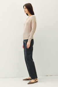 Ember V-Back Button Detail Cotton Blend Sweater – Dolman Sleeve Knit Pullover for Women
