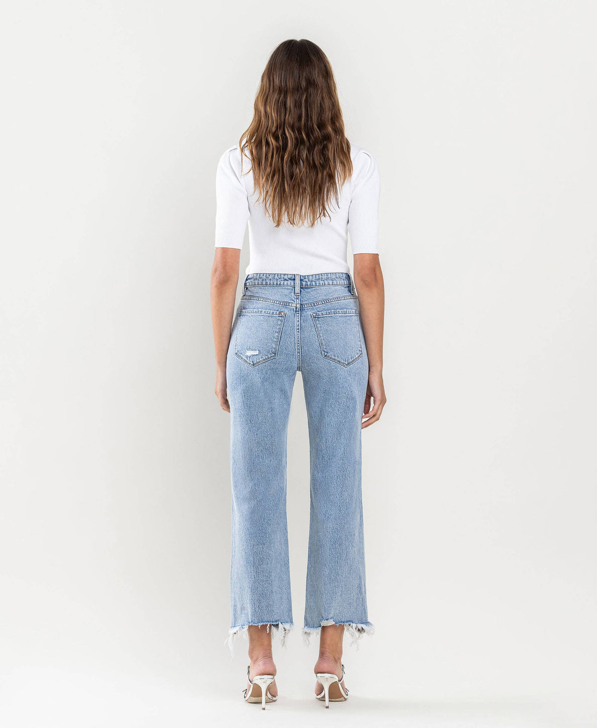 Vervet By Flying Monkey High Rise Distressed Crop Dad Jeans: Light Wash