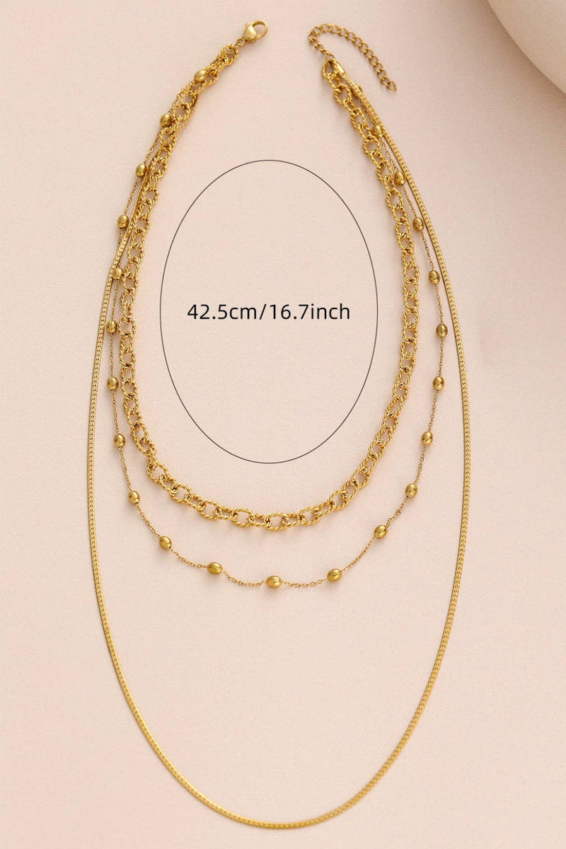 The Kensington Triple Layered Chain Necklace:Gold  – 18K Gold Plated Waterproof Chunky Link Necklace