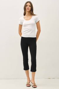 The Elin Lace Trim Ribbed Top – Scoop Neck Slim Fit Stretch Knit Tee