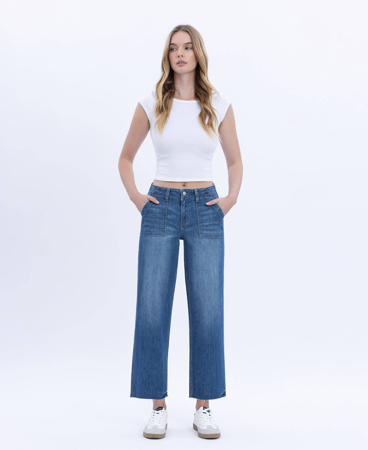 Vervet "Lainey" Utility Pocket Straight Jeans: Dark Wash