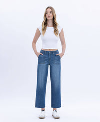 Vervet "Lainey" Utility Pocket Straight Jeans: Dark Wash