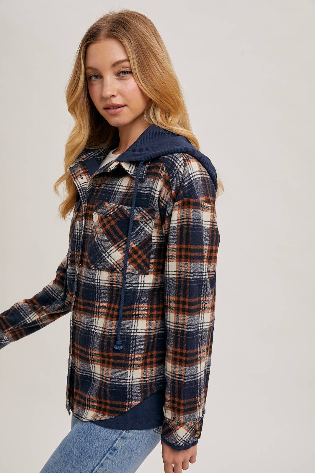 Aspen Hooded Plaid Shacket – Fall  Button-Down Jacket