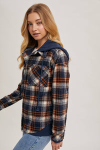 Aspen Hooded Plaid Shacket – Fall  Button-Down Jacket