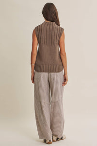 ALL ABOUT COMFORT ELASTIC STRIPE COTTON BARREL PANTS: DK. GREEN / L