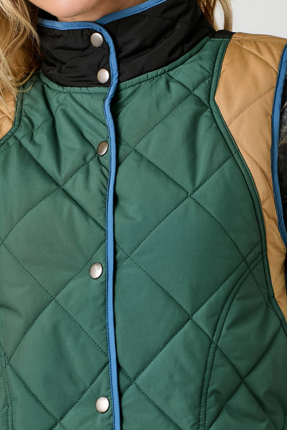 Stacey Color Block Padded Vest: Green Mix