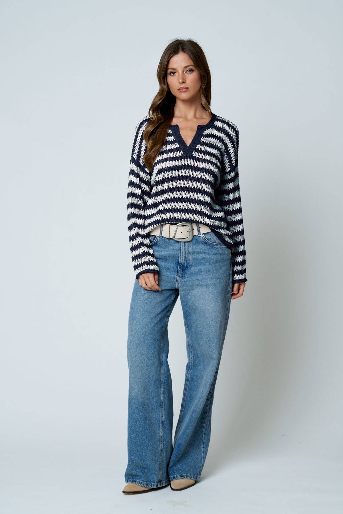Autumn Social Stripe Sheer Knit Sweater