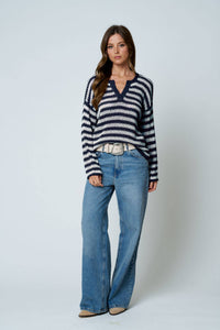 Autumn Social Stripe Sheer Knit Sweater