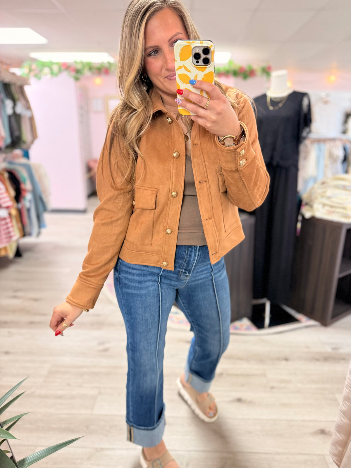 Sierra Stretch Suede Cropped Jacket: Camel