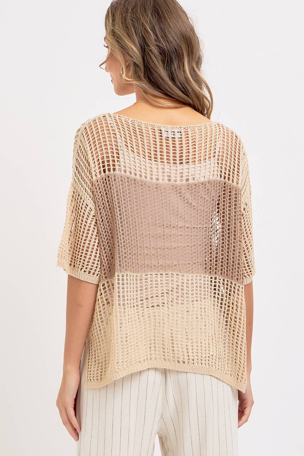 Jade Slouchy Open-Knit V-Neck Top