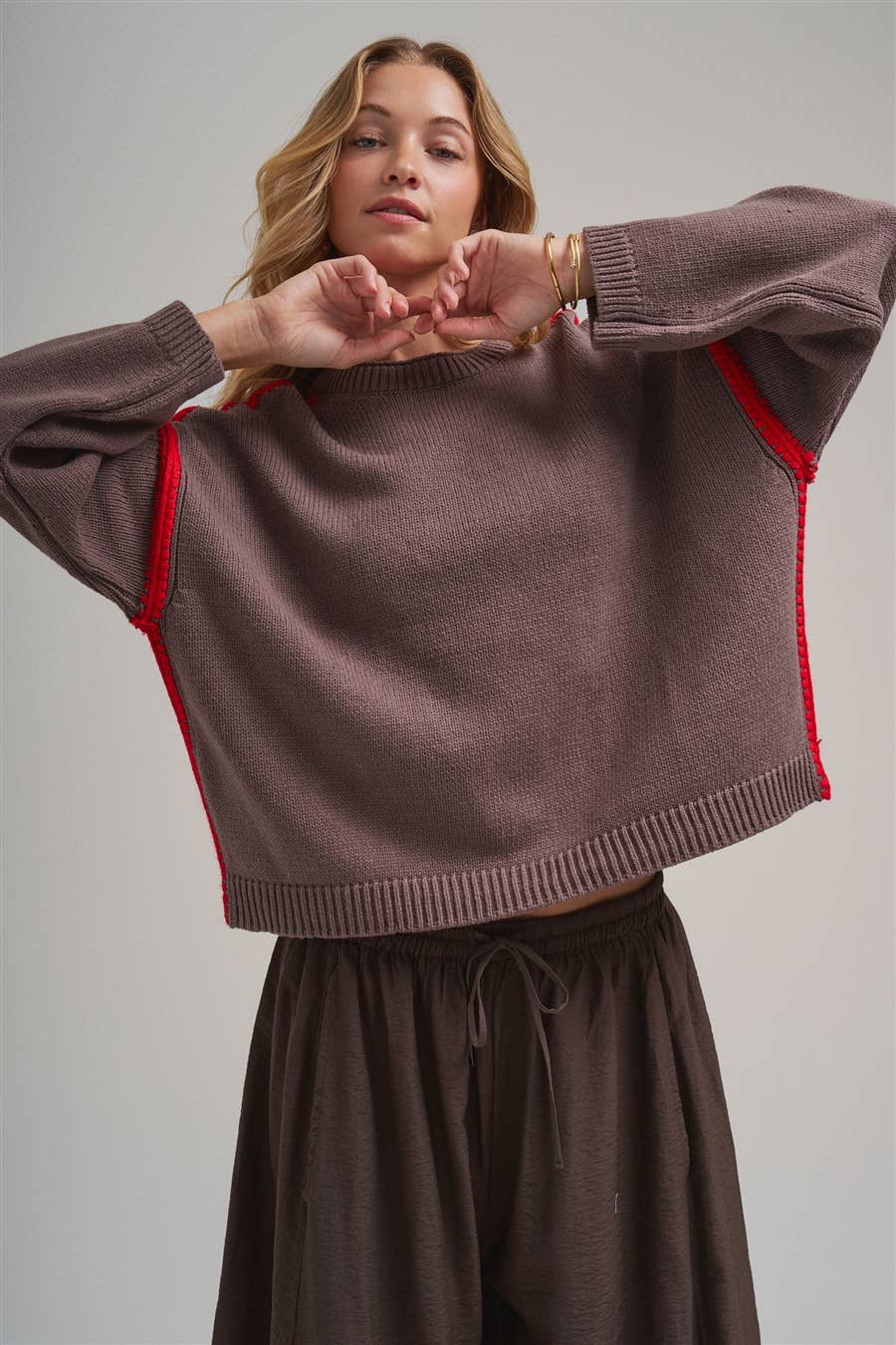 Just a Pop Sweater: Chocolate/ Red
