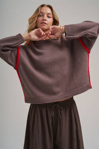 Just a Pop Sweater: Chocolate/ Red