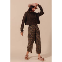The Wild Side Leopard Barrel Jeans: Mocha