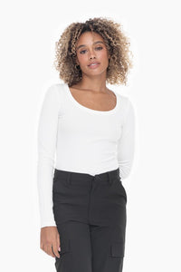 Mono B Basic Slim Fit Scoop Neck Long Sleeve Top