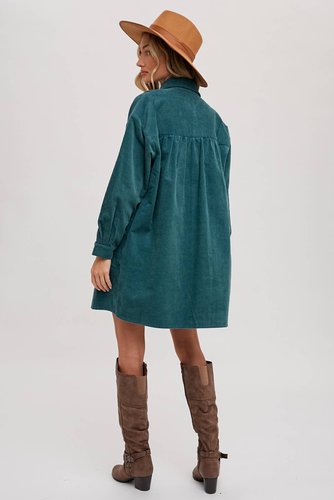 Clara Oversized Corduroy Jacket – Mocha Button-Down Shacket with Pockets