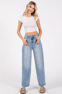Jolene High Rise Barrel Jeans – Light Wash Comfort Denim with Side Seam Detail