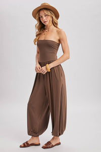 Mocha Strapless Jogger Jumpsuit