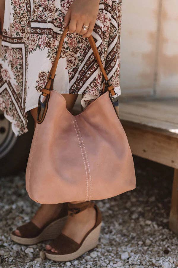 Rustic Roadside Faux Leather Hobo Shoulder Bag – Brown, Grey, Mocha | Large Slouchy Tote with Side Metal Accents & Adjustable Strap