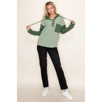 COLOR BLOCK STRIPED HOODIE TOP: OLIVE / S-M-L-XL(2-2-2-1)