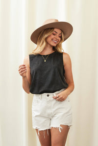 Oaklee Mineral Wash Cotton Tank Top – Casual Basic Sleeveless Tee