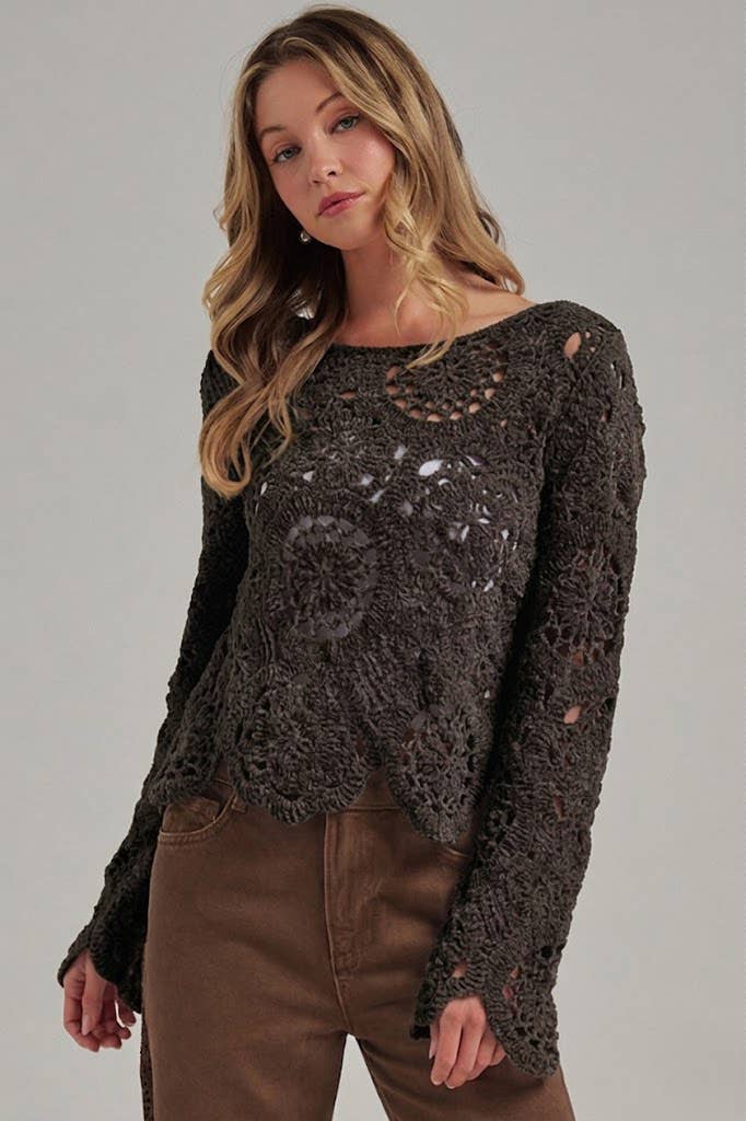 Free Spirit Crochet Sweater: Charcoal