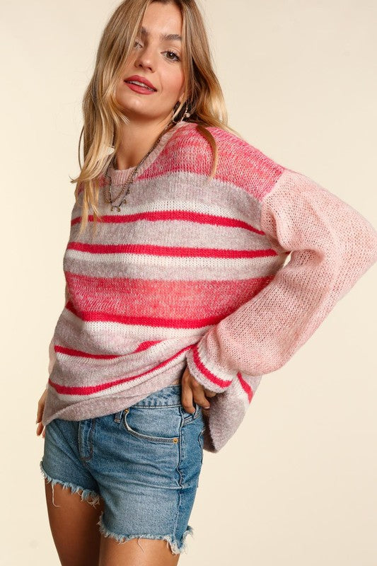 Honey Love Multi Stripe Sweater- Pink