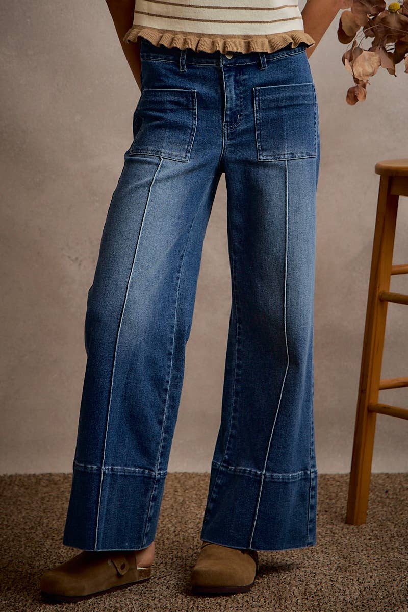 Blue Ridge Mid Rise  Pintuck Flare Jeans: Dark Wash