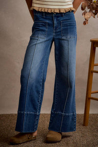 Blue Ridge Mid Rise  Pintuck Flare Jeans: Dark Wash