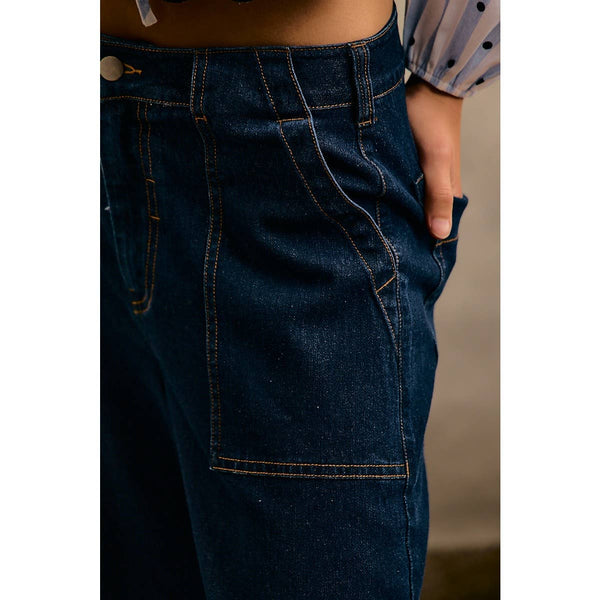 The Main Event Wide  Barrel High Rise Jeans: Dark Wash