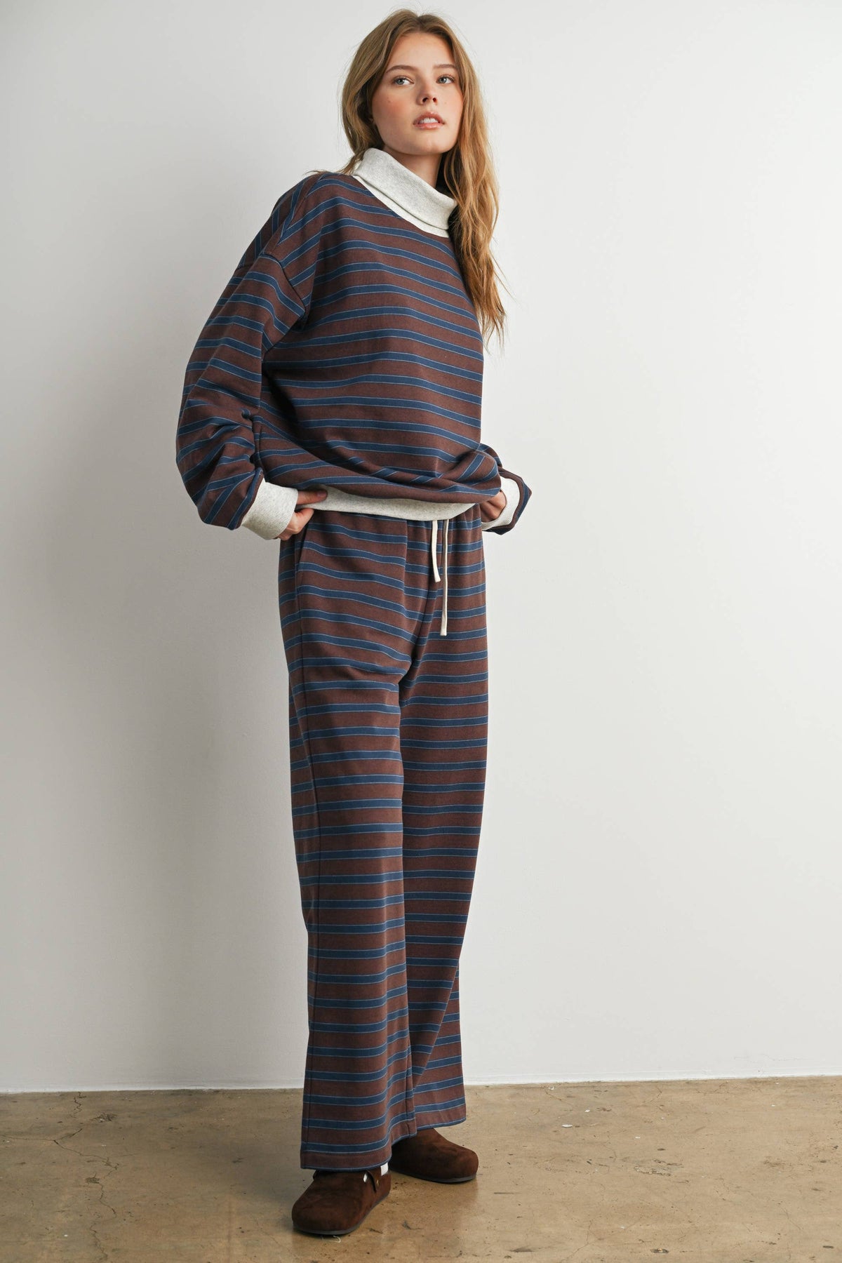 Sunday Slowdown Striped Sweatshirt: Navy/ Brown