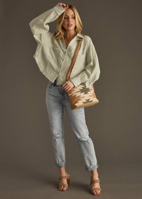 Farrah Sage Gauze Light Weight Button Up Long Sleeve Blouse