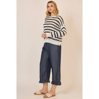 Classic Stripe Open Knit Sweater: Off White/Navy