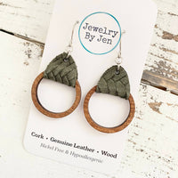 Camden Leather & Wood Hoop Earrings – Genuine Leather, Nickel-Free Hypoallergenic Jewelry