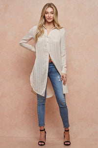 Cabo Semi Sheer Button Down Shirt Duster: Nude