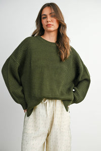 Everyday Essential Waffle Knit Sweater: Olive