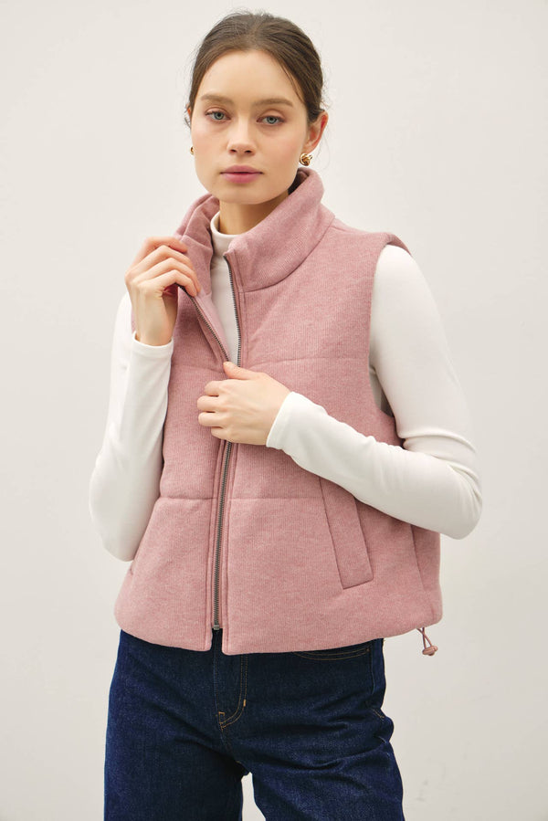 Hollis Soft-Touch Padded Cropped Vest: Winter Cream – Lightweight High-Neck Zip Vest with Adjustable Hem