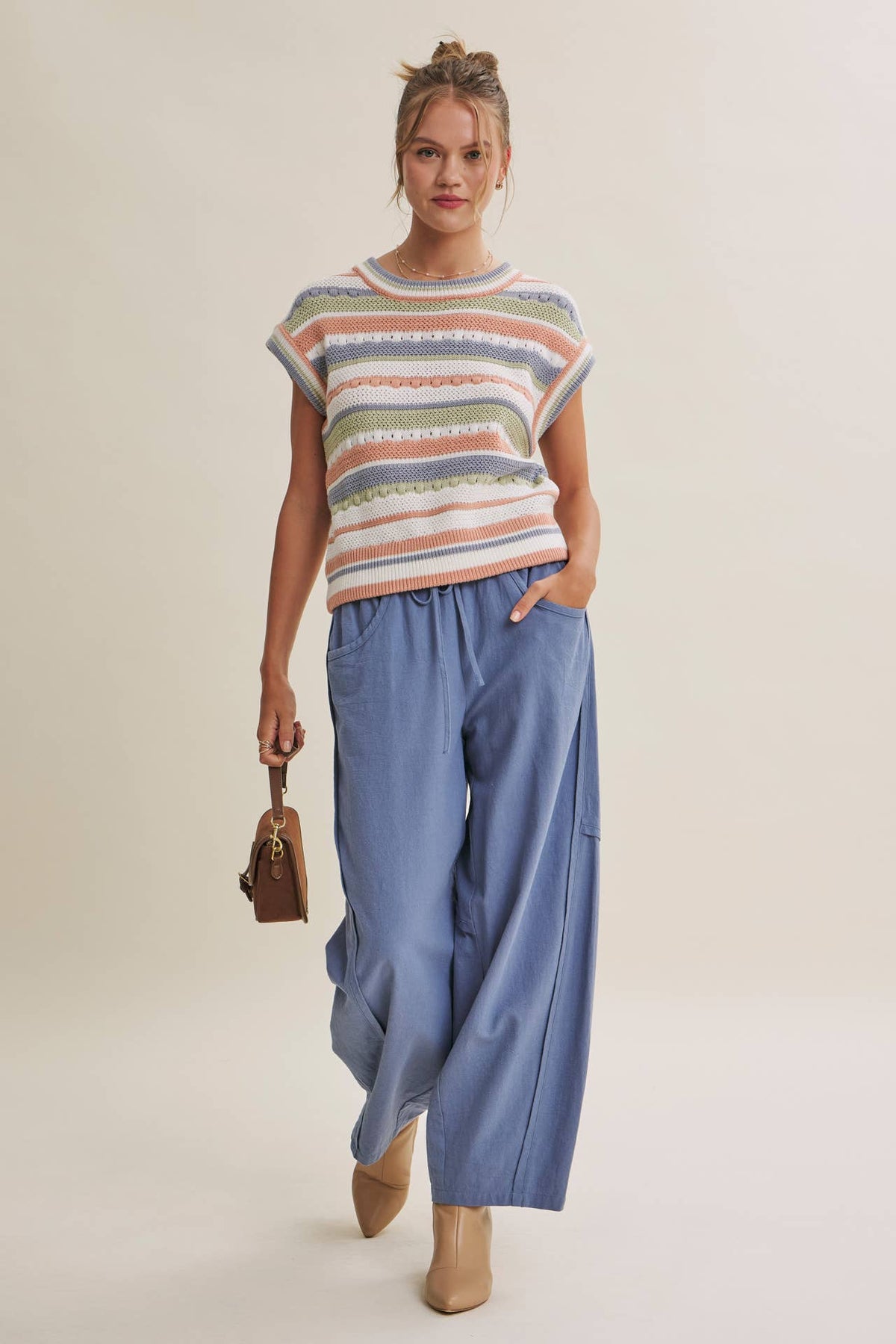 SEASONLESS TRANSITIONAL TEXTURED STRIPE SWEATER VEST: OLIVE MULTI / S