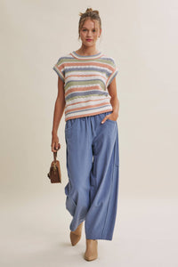 SEASONLESS TRANSITIONAL TEXTURED STRIPE SWEATER VEST: OLIVE MULTI / S