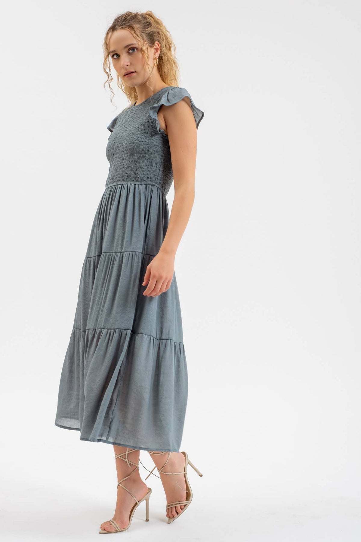 Perfect Day Smocked Tiered Midi Dress: Teal